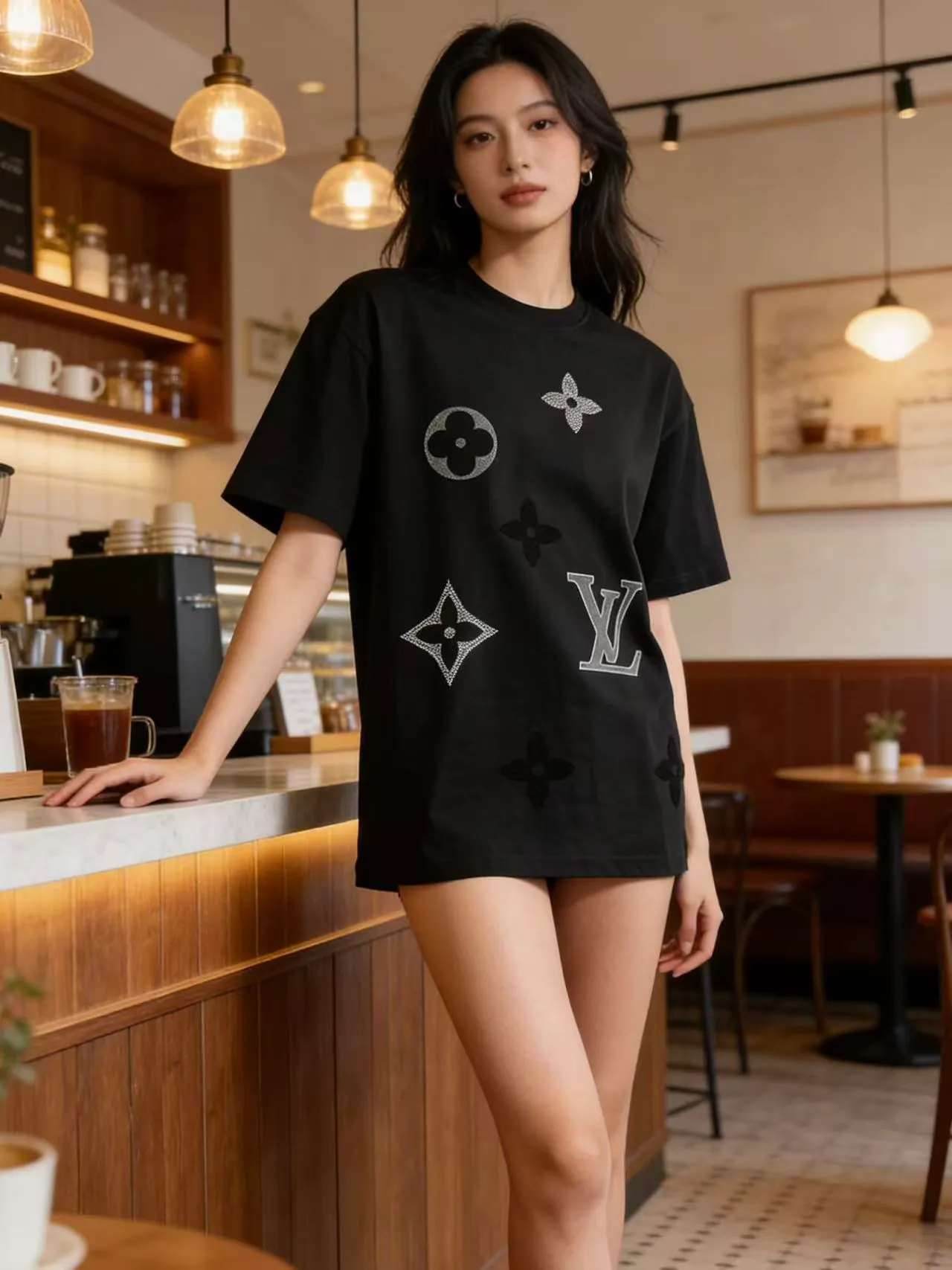 Louis Vuitton/Louis Vuitton flocked logo printed short sleeves